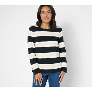 Denim & Co. Women's Top Plus Sz 2X Active Cozy Cotton Striped w Black A676250
